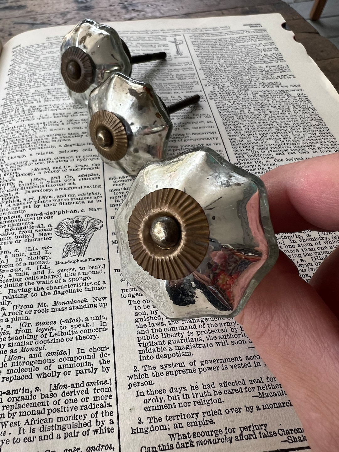 Vintage Mercury Glass Knobs or Drawer Pulls Neat Salvaged Glass