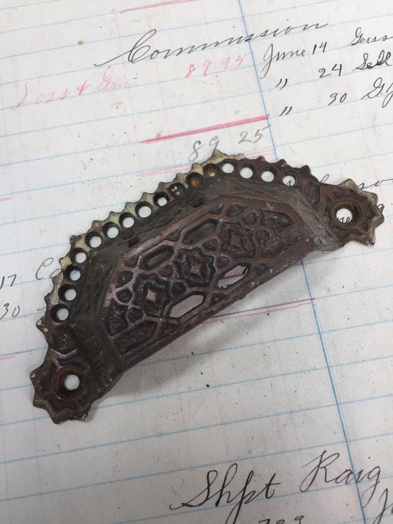 Antique Cast Iron Drawer Pull Very Ornate Metal Drawer Etsy