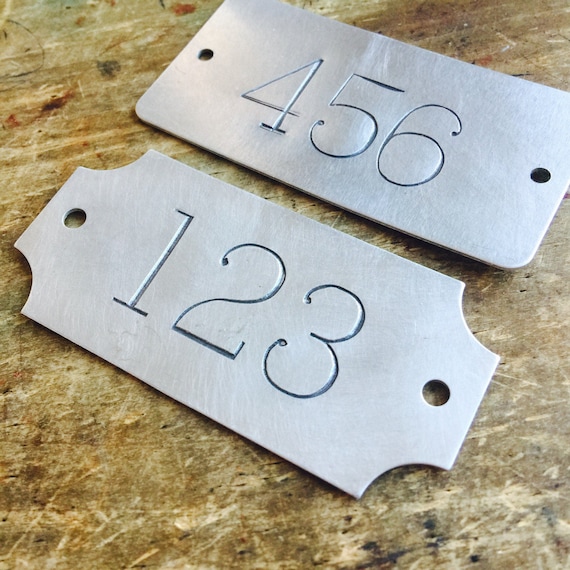 Hand punched aluminum ID numbered tags -  industrial Custom numbered industrial locker tags - rectangle number plates - hotel room numbers