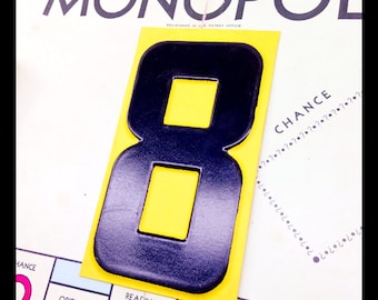 Vintage yellow plastic number 8 – black number -  gas station number – large plastic number – wedding number – salvaged sign number