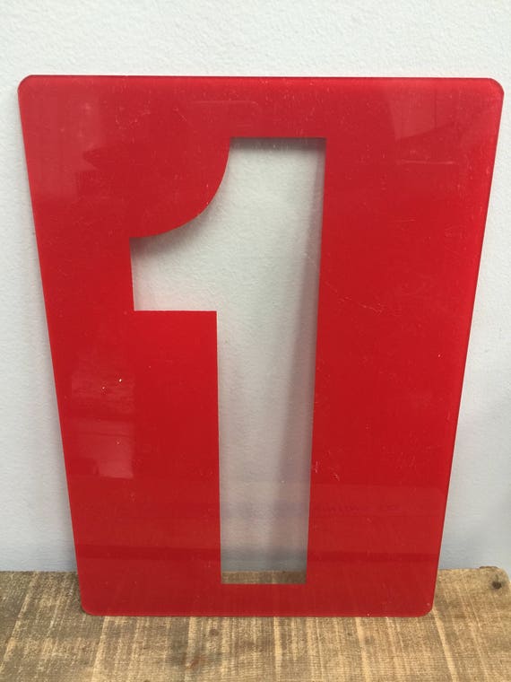 Vintage Red clear plastic number 1 or 1. – Plexiglas number -  gas station number – large plastic number – wedding number