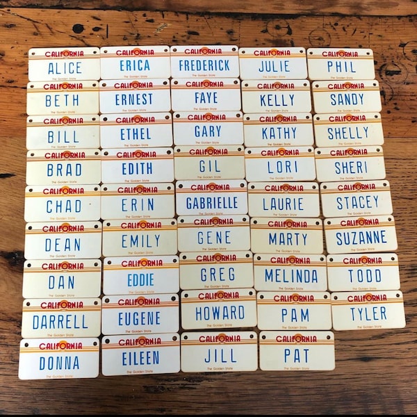 Vintage California Bike License Plates - 48 Names to Choose from - Bike Plate - Cereal Box prize - 5" plate - name plates