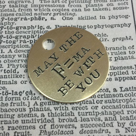 May the force be with you - handmade star wars nerd gift, personalized hand stamped brass key tag, zipper charm, purse charm, gift under 10