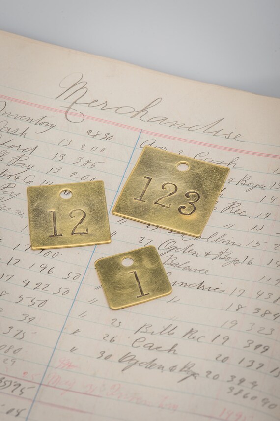 Custom hand punched square brass tag -  hand stamped key tag - brass key fob - hotel key tag - pet tag - lettered numbered metal tags
