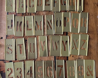 New Old Stock Brass stencil Letters and Numbers 4" - Vintage brass stencil - industrial stencil - metal stencil - rustic letter- industrial