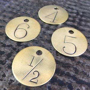 Custom hand punched round brass tag -  hand stamped key tag - hand made key fob - hotel key tag - pet tag - numbered and lettered metal tags