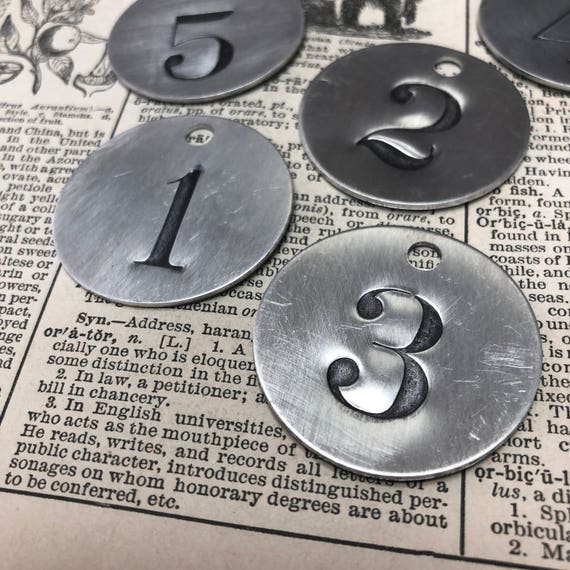 Custom hand punched round silver tag -  hand stamped aluminum key tag - hand made key fob - hotel key tag - pet tag - numbered metal tags