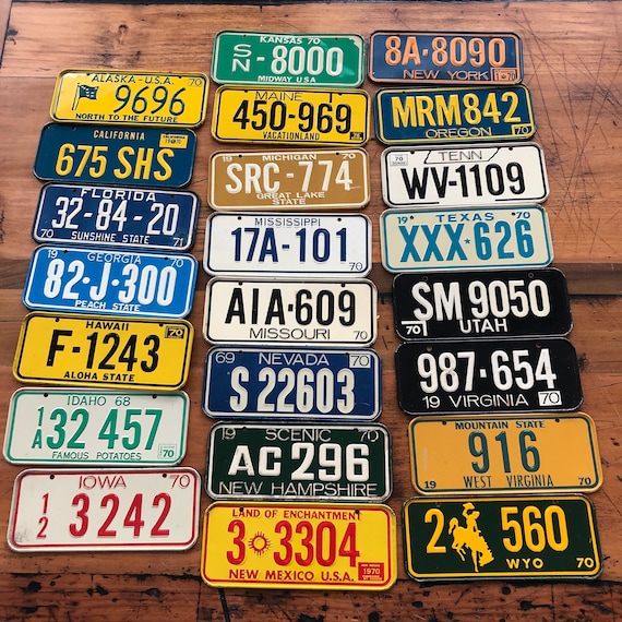 Vintage 1970 Bike License Plates - Choose your state - Bike Plate - Cereal Box prize - 5" plate - Embossed plates - 70's mini license plate