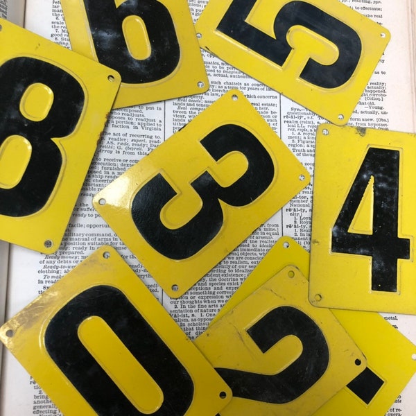 Yellow aluminum School bus number plates - reflective number - salvaged house number - aluminum numbers - yellow