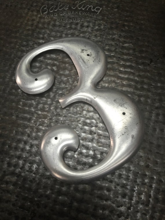 Number 3 Industrial metal numbers 6" - metal numbers – salvaged address number – vintage house numbers – sign numbers – silver numbers
