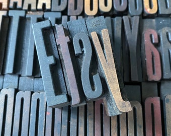 Narrow Font -Choose letter- Skinny WOODEN Letterpress Printing Blocks  -1-5/8&quot; tall Wood Number and Letter