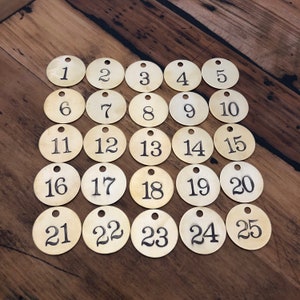 Advent Calendar numbers - set of 1-25 or 1-31 - Brass tag numbers - Ready for DIY project