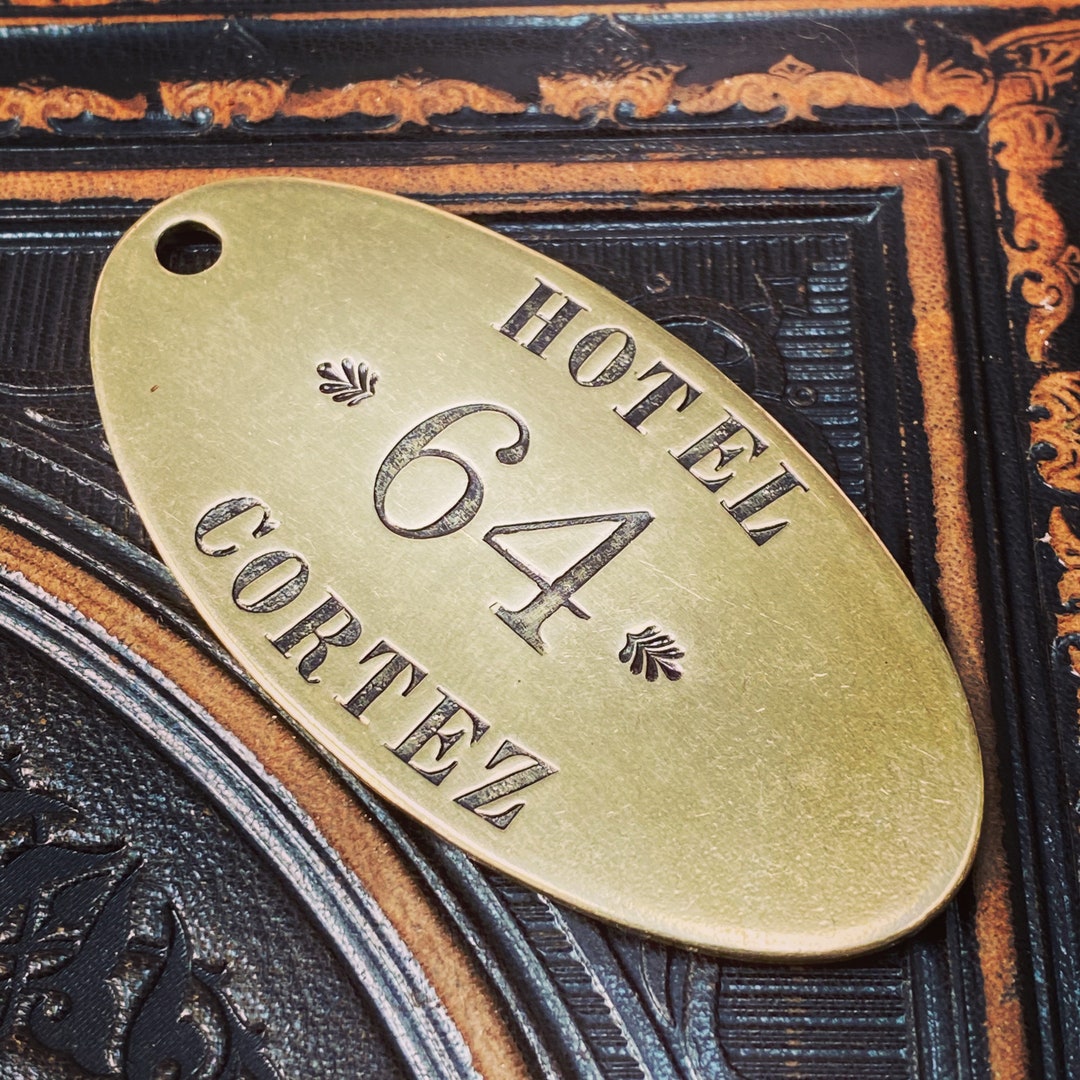 Custom Hand Stamped Hotel Room Key Tags Brass Key Chain Fob Brass Cow