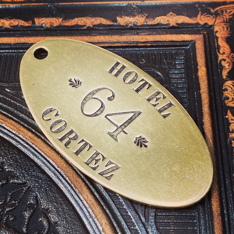 Custom Hand Stamped Hotel Room Key Tags Brass Key Chain Fob Etsy