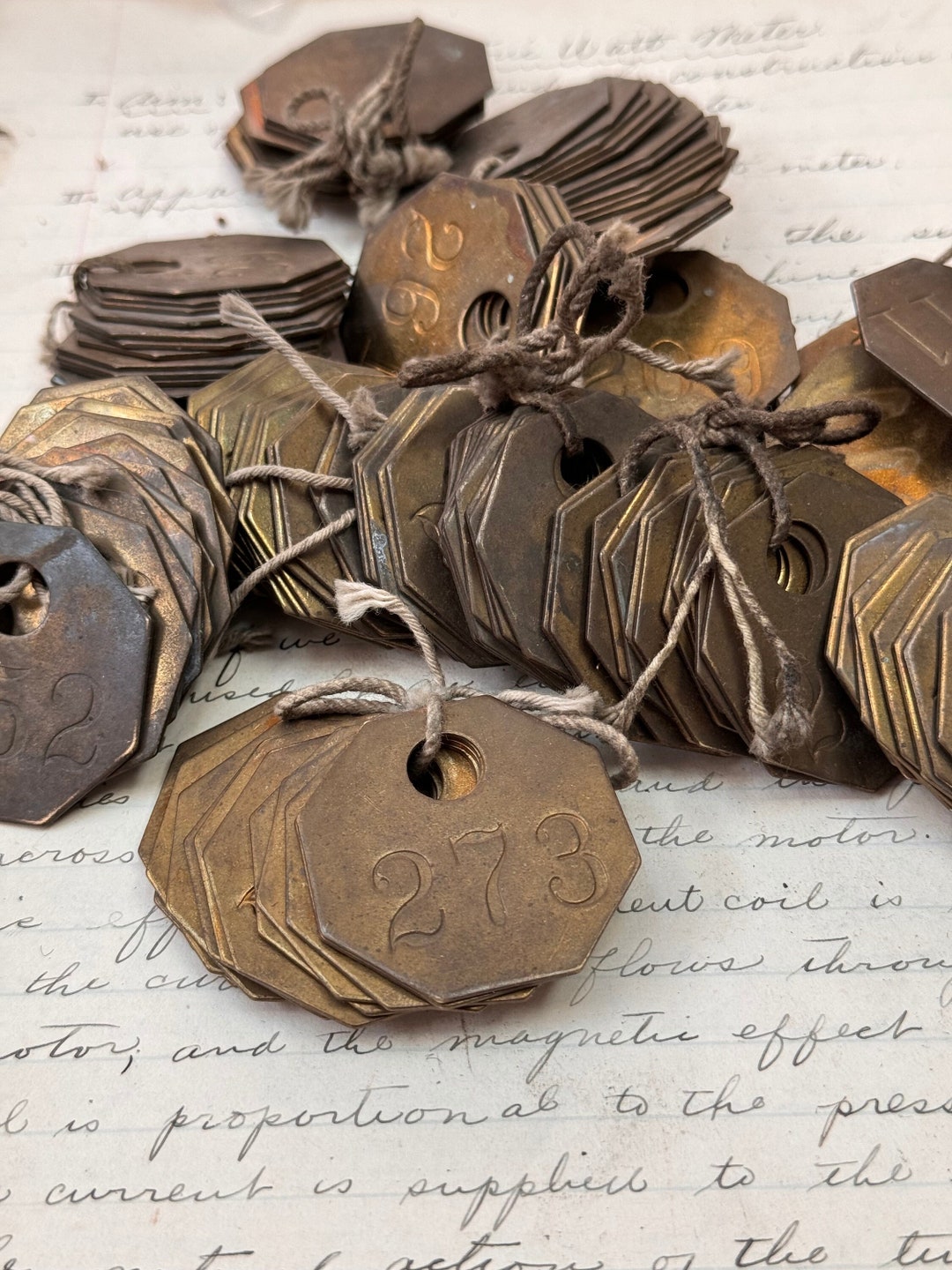 Antique Numbered Brass Tags 200s Locker Key Tag Vintage Tool Tag