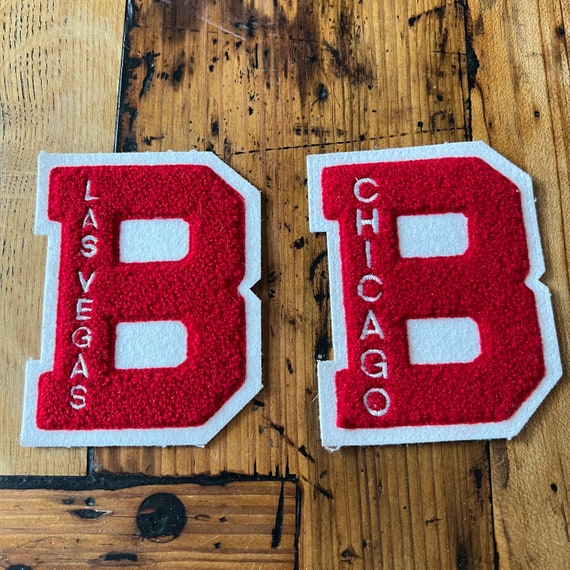 Red B-  Vintage letter jacket patch - Varsity Sport and Activity Patches - Letter jacket patches _ sweatshirt patches - Sew On patches