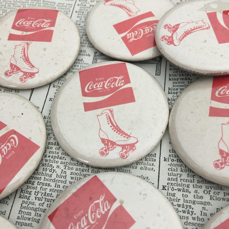 Vintage Coca Cola rollerskate button Coke pinback vintage coke pin old roller skate coke advertisement pin button vintage rollerskate image 1