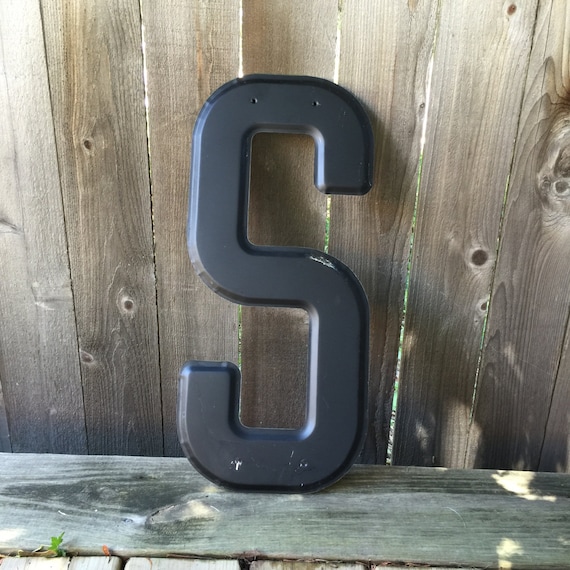 24" Vintage Industrial Metal Marquee Letter S - Black metal - NOS Steel Sign Letter - salvaged black metal letter -beveled metal letter