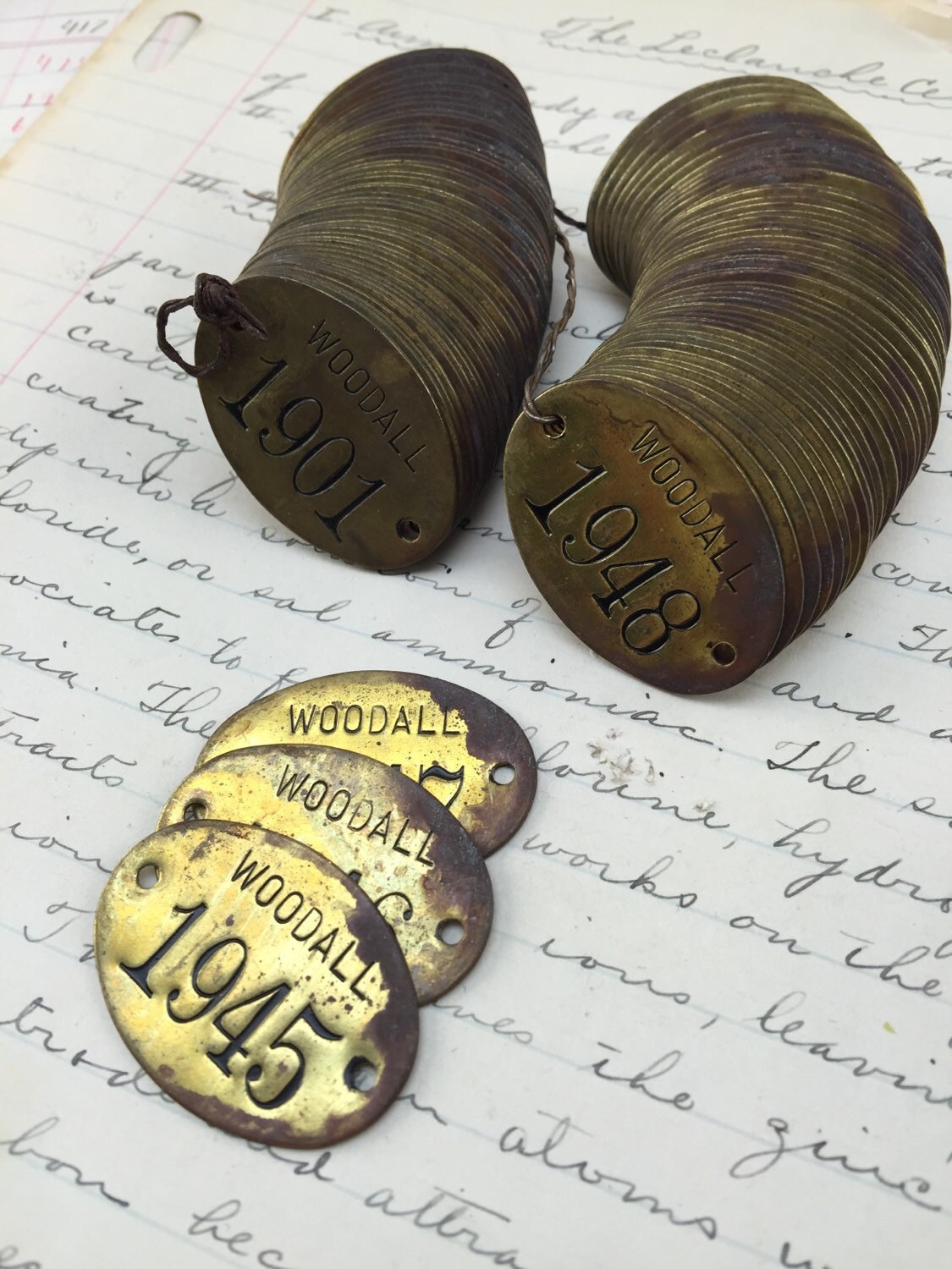 Antique numbered brass tags year tag vintage room key tags