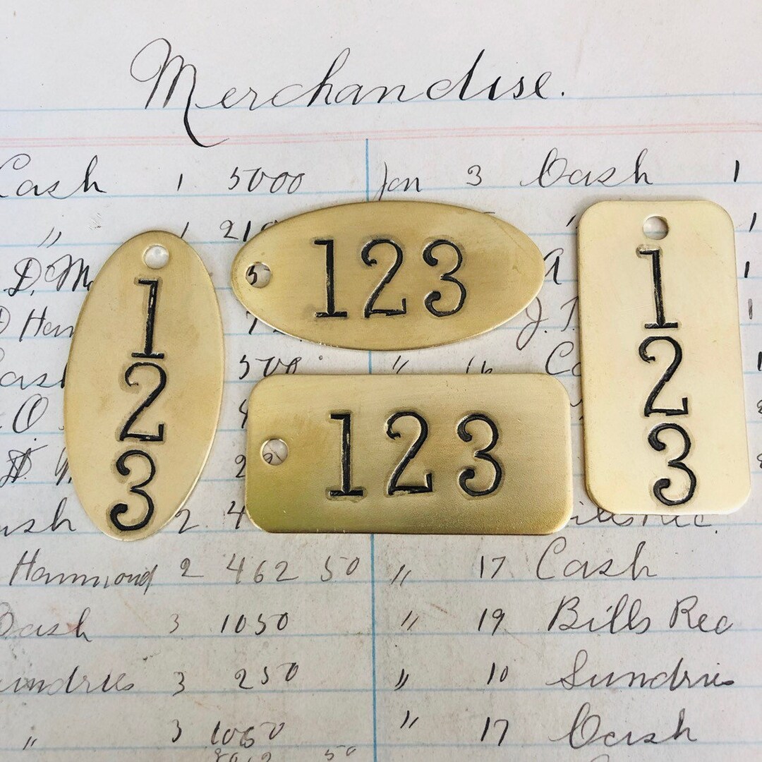 Hand Punched Brass Numbered Tags - Custom Numbered Locker Tags ...