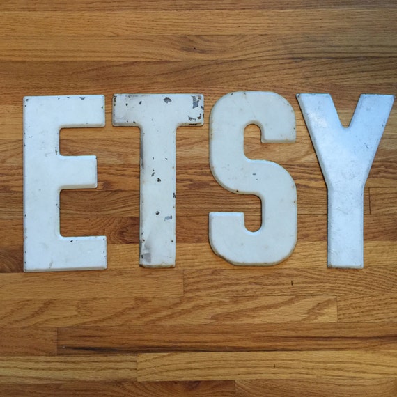 Vintage White Industrial Metal Marquee Letter 10" -your choice- Steel Sign Letter - salvaged metal marquee letter -white metal sign letter