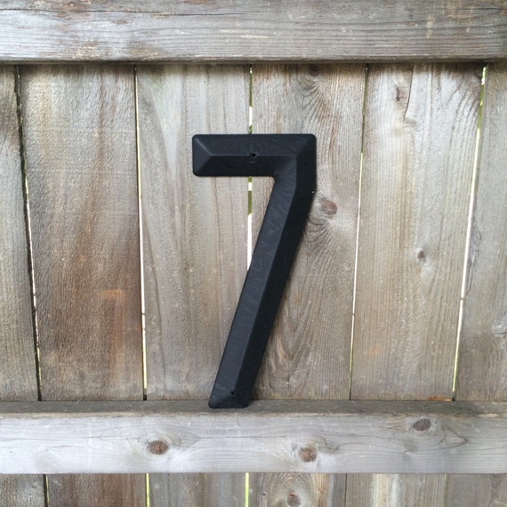 14" Vintage Industrial Metal Marquee Number 7 - Black metal - NOS Steel Sign  - salvaged black metal number -beveled metal letter
