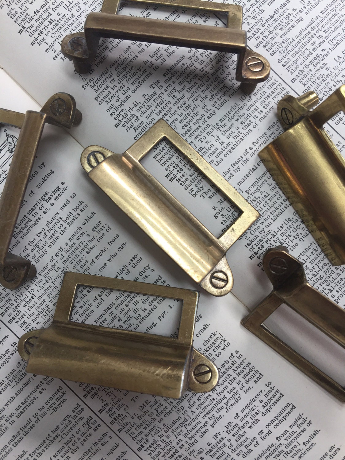Vintage brass label holders for drawers authentic antique brass