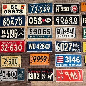 Vintage 1953 Bike License Plates - International Countries - Kids Bicycle Plate - Post Cereal Box prize - Embossed plates - 50&#39;s mini plate