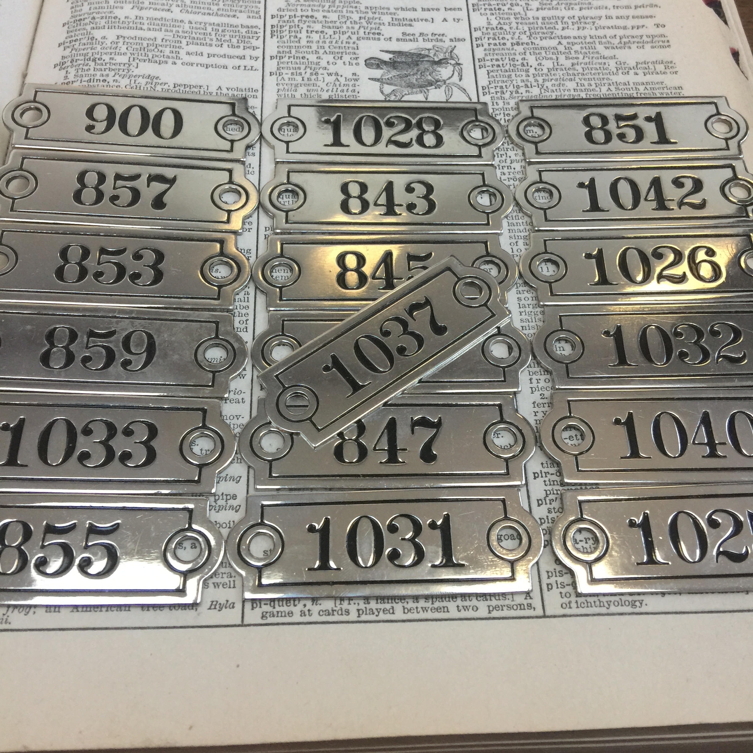 Antique Nickel Plated Brass Locker Number Plate or Locker Tag