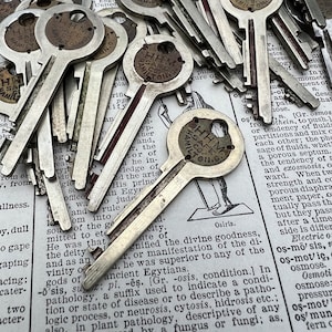 以下が含まれることがあります： 「HHM Safe Co. Hamilton, ON.」という文字が刻まれた、ヴィンテージの銀色の鍵の山です。