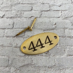 Hand punched brass or aluminum numbered tags Custom numbered locker tags oval year date number plates hotel room door numbers Brass with nails