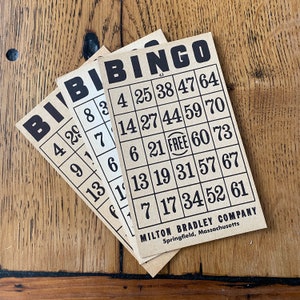 Vintage Milton Bradley kartonnen bingokaarten - set van 3 - bingospelstukken - bruiloftbingo - retro bingo