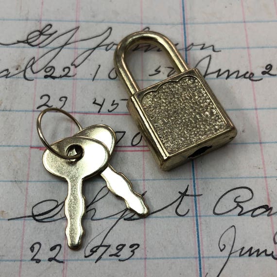 Vintage style brass padlock - small jewelry box lock luggage lock - small gold skeleton key lock - lock and key valentines lock