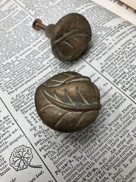 Vintage Brass Leaf Cabinet Knob Or Drawer Pull Neat Small Etsy