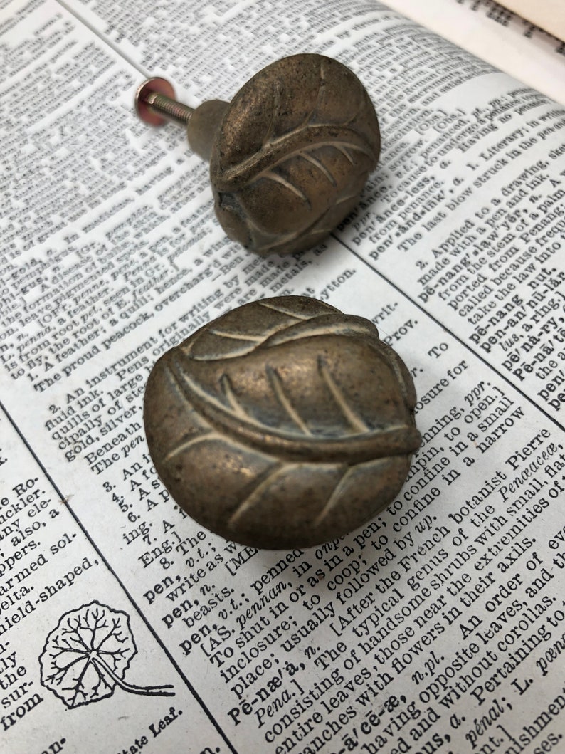 Vintage Brass Leaf Cabinet Knob Or Drawer Pull Neat Small Etsy