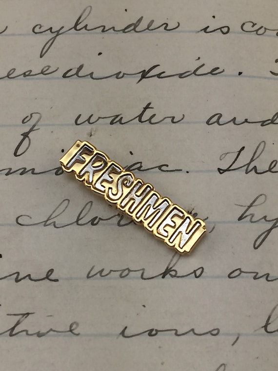 Freshmen Pin - Gold enamel metal lapel pin - Letterman Pin - high School pinback letterjacket gift - college alumni pinback