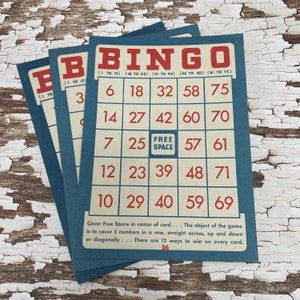 Vintage blauwe kartonnen bingokaarten - set van 3