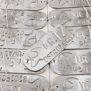Vintage silver dog tags - K9 dog license tag - military dog tag -aluminum tag - industrial triangle tag - unique jewelry tag pendant vintage