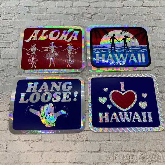 Vintage Hologram Hawaii Bumper stickers - 4 to choose from - rad Hawaii stickers - 70s 80s stickers - hologram sticker - reflective sticker