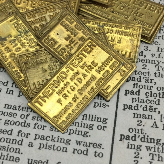 Frigidaire by General Motors brass tag - industrial brass plate - brass ID plate - antique  brass plate - brass name plate - machine id