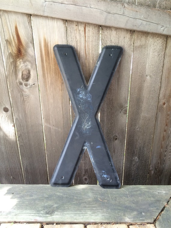 24" Vintage Industrial Metal Marquee Letter X - Black metal - NOS Steel Sign Letter - salvaged black metal letter -beveled metal letter