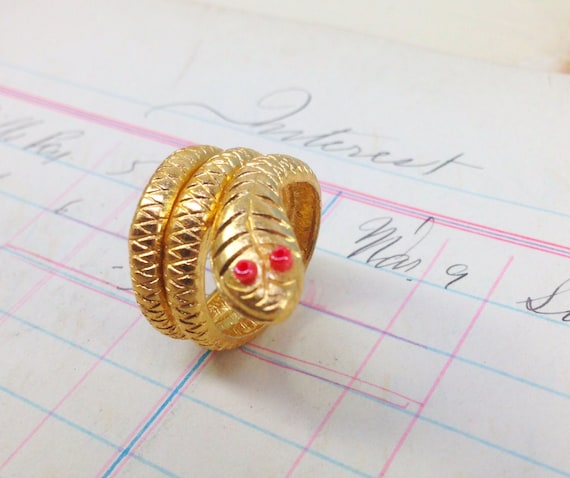 Gold Snake Charm ring - vintage gumball machine ring - gold snake