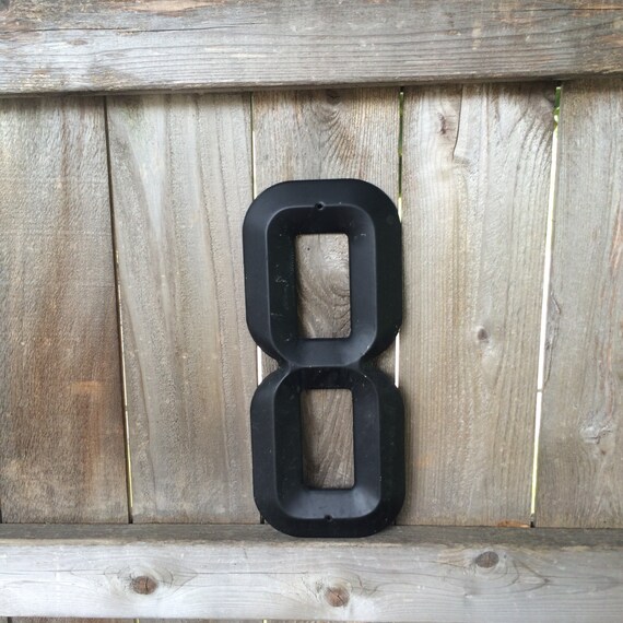 14" Vintage Industrial Metal Marquee Number 8 - Black metal - NOS Steel Sign  - salvaged black metal number -beveled metal letter