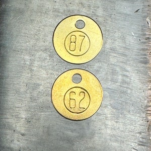 Brass Sports number tag - vintage brass stamped numbered tag - antique tool check tag - key number tag - deposit box key tag - brass number