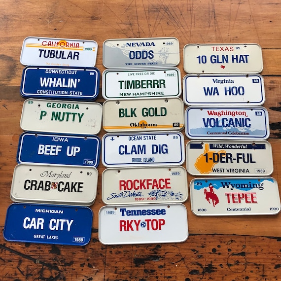 Vintage 1989 Bike License Plates - Choose your state - Bike Plate - Cereal Box prize - 5" plate - Embossed plates
