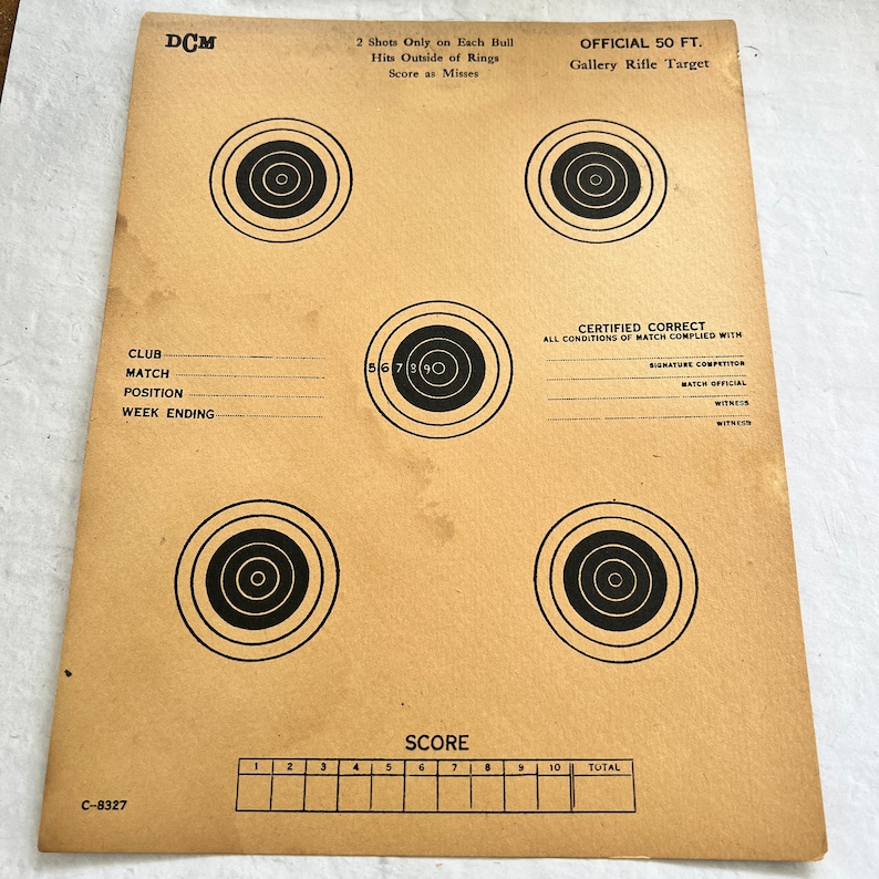 Vintage DCM Bullseye Target - Paper 50 Foot Target - Gallery Rifle ...