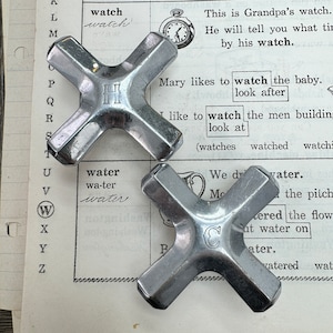 Vintage hot cold Water Faucet Handle matching set of two - brass nickel plated valve handle - valve handles - chrome valve handles