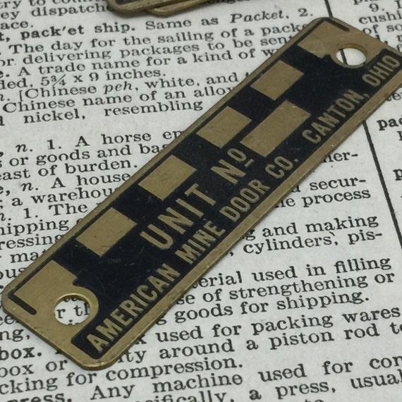 American Mine Door Co canton ohio - industrial brass plate - brass ID plate - antique  brass plate - brass name plate - vintage machine id