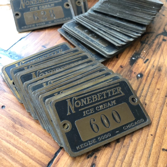 Nonebetter Ice Cream Vintage brass ID plate industrial tag -ONE  brass ID plate - antique  brass plate - steampunk brass name plate
