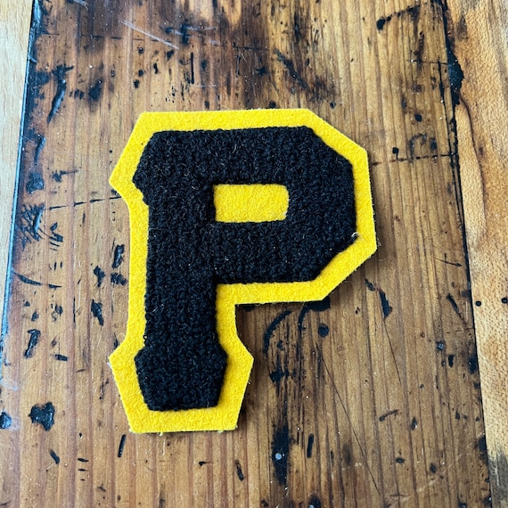 Black and Gold  P-  Vintage letter jacket patch - Varsity Sport and Activity Patches - Letter jacket patches _ sweatshirt patches